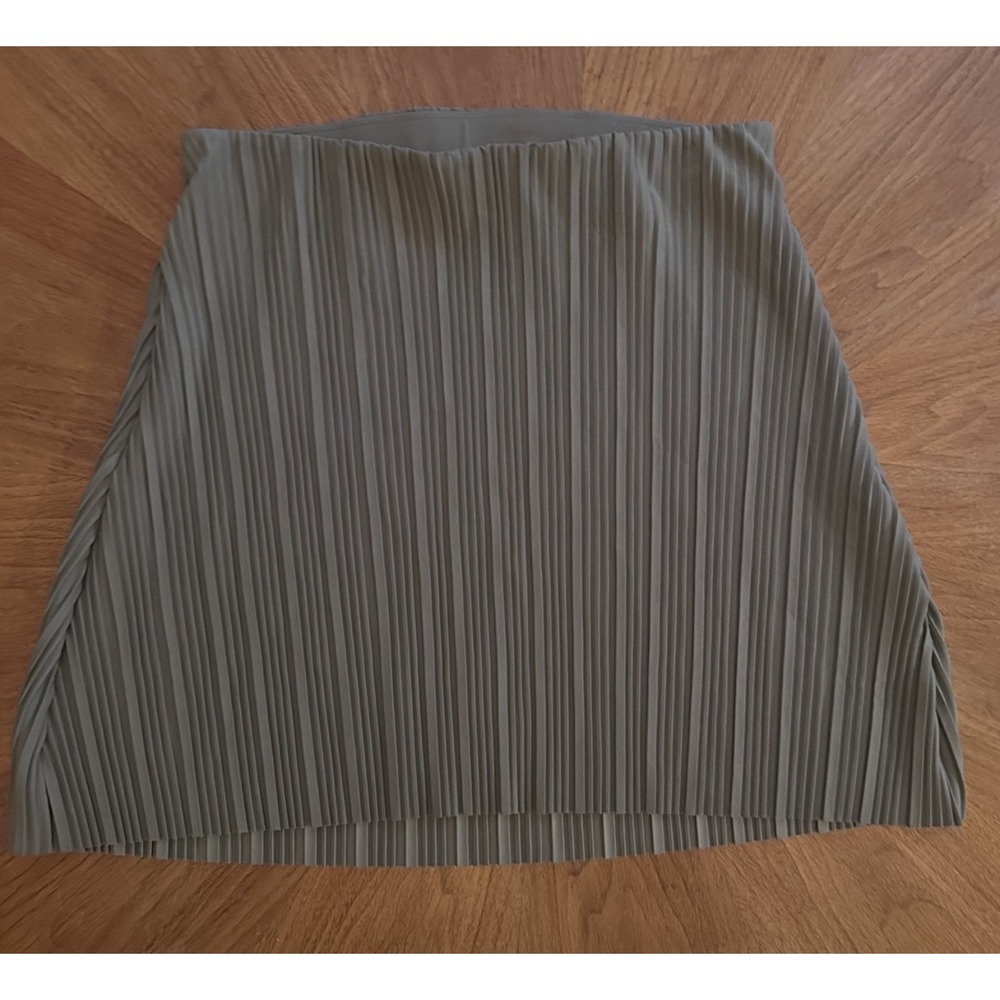 OAK + FORT Pleated Mini Skirt S/P Gray Olive Stretch High Waist Minimalist
